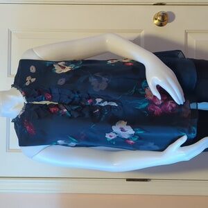 White House Black Market Sleeveless Ruffled Floral Keyhole Blouse Size 10